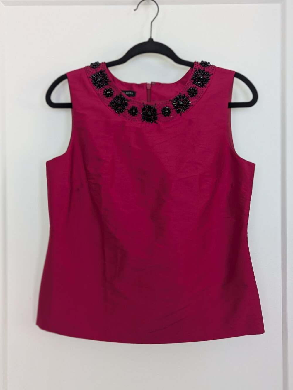 Talbot's Size 6 Fuchsia Hot Pink Silk Blouse Beading Lined Audrey Hepburn Style